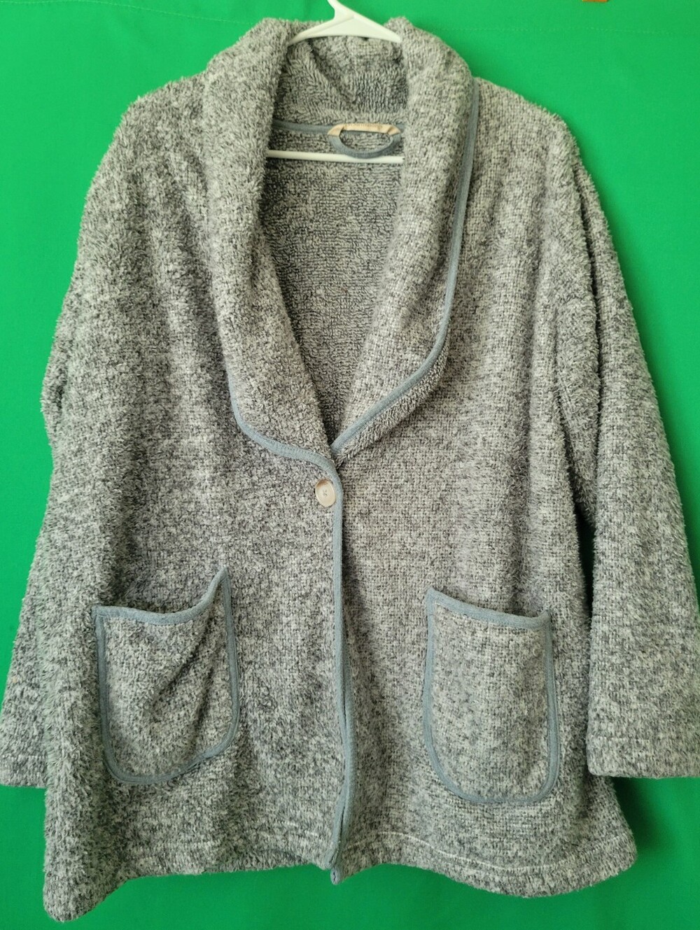 Soft Surroundings Gray Shawl Collar Teddy Jacket Plush Sherpa PL House Cardigan